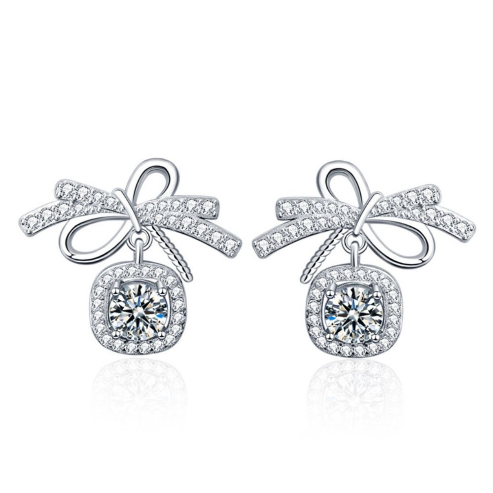 Certified 1ct. T.W. Moissanite Diamond Bow Knot Stud Earrings New
